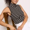 Essential Stripe Sleeveless Mock Neck