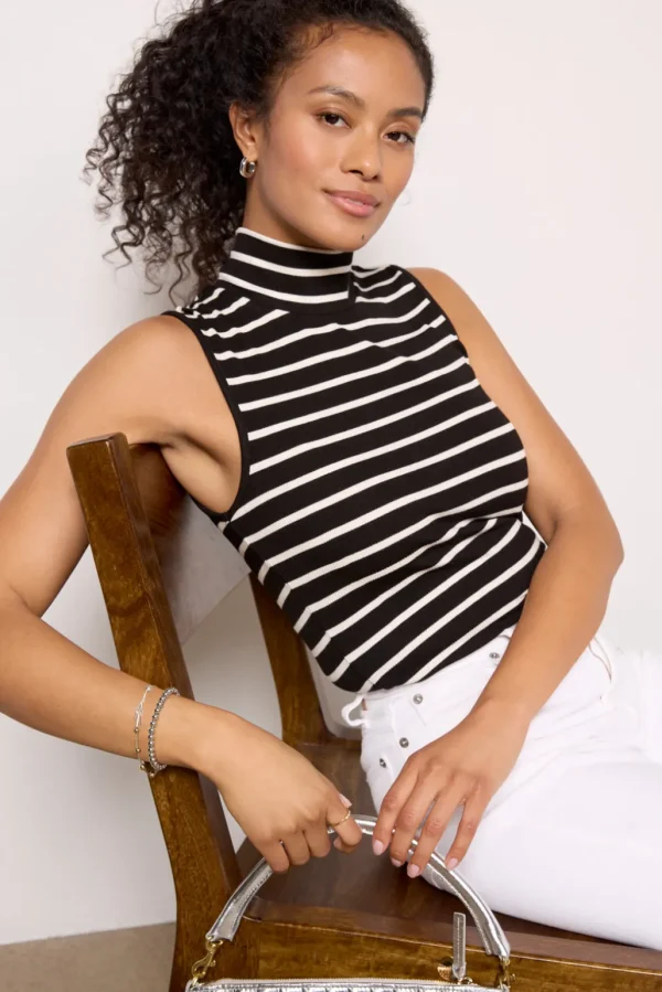 Essential Stripe Sleeveless Mock Neck