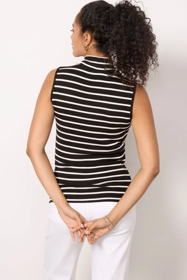 Essential Stripe Sleeveless Mock Neck