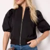 Jordan Zip Up Puff Sleeve Top