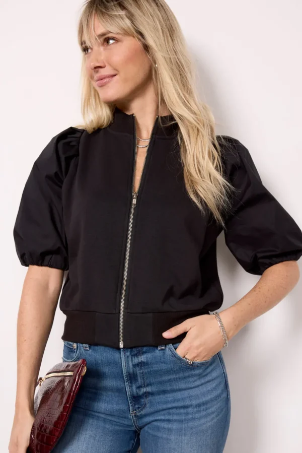 Jordan Zip Up Puff Sleeve Top