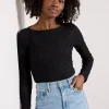 Long Sleeve Textured Boatneck Top