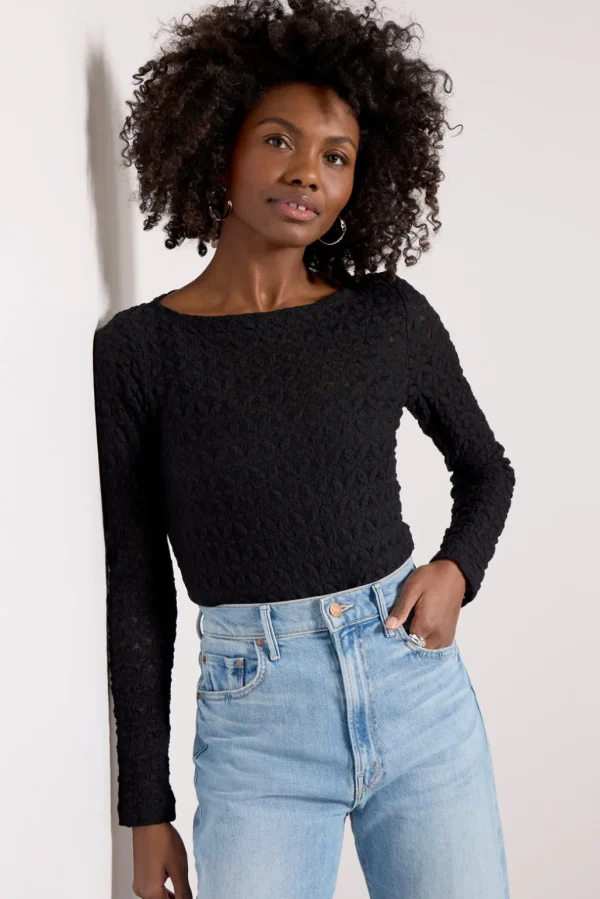 Long Sleeve Textured Boatneck Top