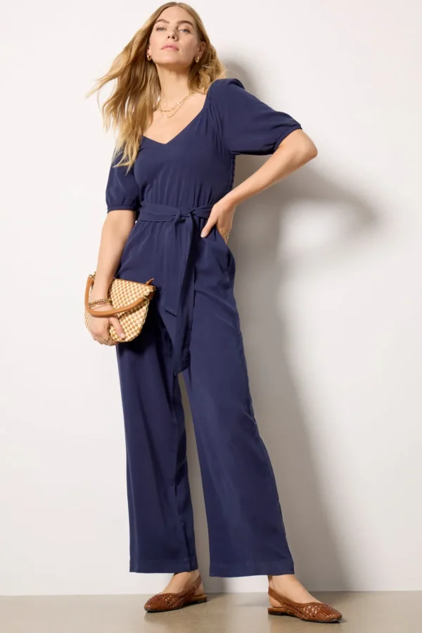 Puff Sleeve Belt Tie Jumpsuit