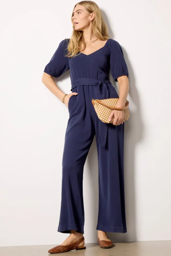 Puff Sleeve Belt Tie Jumpsuit