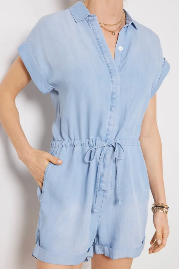 Short Sleeve Drawcord Waist Romper