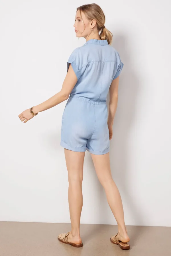 Short Sleeve Drawcord Waist Romper